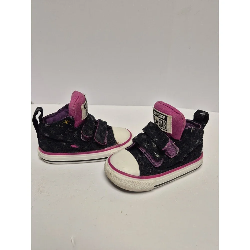 Converse Toddler Girls High Top Black/Magenta Stars Size 5